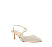 Dune London Ladies COMPETITIVES Embellished Studded Open Kitten Heel Courts Size UK 8 Slingbacks Gold