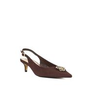 Dune London Ladies Context Bug Embellished Studded Kitten Heels Size UK 3 Stiletto Heel Suede Slingbacks Brown