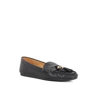 Dune London Ladies Geen Leather Tassel Trim Loafers Size UK 8 Flat Heel Black