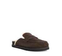 Dune London Ladies GOLDYS Faux Shearling Lined Backless Mule Suede Loafers Size UK 6 Flat Heel Suede Mules Brown