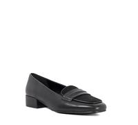 Dune London Ladies GORGEOUSS Square Toe Leather Penny Loafers Size UK 8 Flat Heel Black