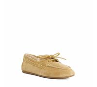 Dune London Ladies Gracefull Studded Faux Fur Lined Moccasins Size UK 5 Flat Heel Suede Loafers Sand