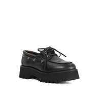 Dune London Ladies GRIFFYN Leather Round Toe Boat Shoes Size UK 4 Flat Heel Loafers Black