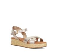 Dune London Ladies Littleton Leather Raffia Flatform Sandals Size UK 4 Wedge Heel Ankle Strap Sandals Gold