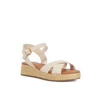 Dune London Ladies LITTLETON Wide Fit Leather Raffia Flatform Sandals Size UK 7 Wedge Heel Ankle Strap Sandals