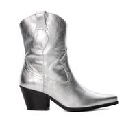 Dune London Ladies PARDNER 2 Metallic Leather Western Boots Size UK 5 Cuban Heel Silver