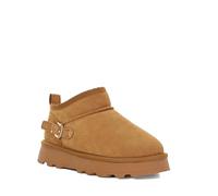 Dune London Ladies PLOD Suede Low Buckle Boots Size UK 4 Platform Heel Suede Ankle Boots Tan