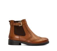 Dune London Ladies QUESTION Brogue Detail Leather Chelsea Boots Size UK 3 Flat Heel Tan