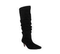 Dune London Ladies Saunders Ruched Suede Knee High Comma Heel Boots Size UK 3 Kitten Heel Suede Knee High Boots Black