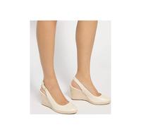 Dune London Leather Ankle Strap Wedge Slingback Sandals Ecru