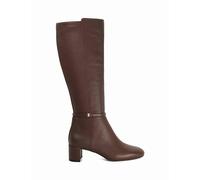 Dune London Leather Block Heel Knee High Boots Dark Brown