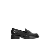 Dune London Leather Block Heel Penny Loafers Black