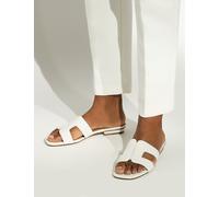 Dune London Leather Block Heel Sliders White