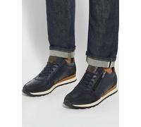 Dune London Leather Lace Up Side Zip Trainers Navy