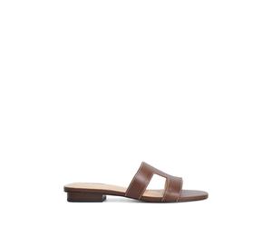 Dune London Loupe Leather Block Heel Sliders Chocolate