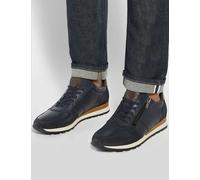 Dune London Wide Fit Leather Lace Up Side Zip Trainers Navy