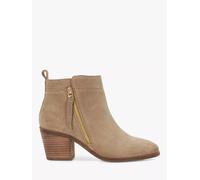 Dune London Ladies PAICING Block Heel Side Zip Boots Size UK 7 Stacked Heel Suede Ankle Boots Taupe