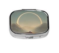 Dune Print Pill Box 2 Compartment Medicine Pill Case,Portable for Pocket Or Purse Pill Box Decorative Metal Medicine Organizer