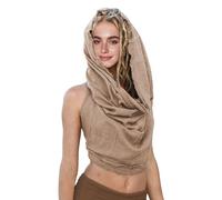 Dune Style Women's Crop Tank Top - Halter, Boho Open Back, Cross Wrap Swim Cover Up, 100% Cotton, Washed Raw-Edge, Beige - for 95 Lbs to 165 Lbs, One Size