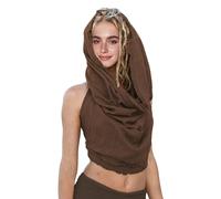 Dune Style Women's Crop Tank Top - Halter, Boho Open Back, Cross Wrap Swim Cover Up, 100% Cotton, Washed Raw-Edge, Dark Brown - for 95 Lbs to 165 Lbs, One Size