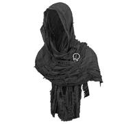 Dune Wasteland Hooded Shawl Medieval Renaissance Hooded Scarf Post Apocalyptic Cowl Cloak with Viking Brooch, Black, One Size