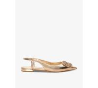 Dune Womens Rose Gold-synthetic Habriela Brooch-embellished Flat Faux-leather Pumps Eur 37 / 4 Uk Women