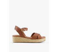 Dune Womens Tan-leather Linnie Flatform Jute-trim Leather Sandals Eur 41 / 8 Uk Women
