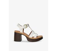 Dune Womens White-leather Jungle T-bar Heeled Leather Sandals Eur 40 / 7 Uk Women