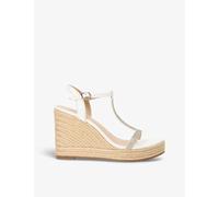 Dune Womens White-leather Kitten T-bar Leather Wedge Sandals Eur 40 / 7 Uk Women