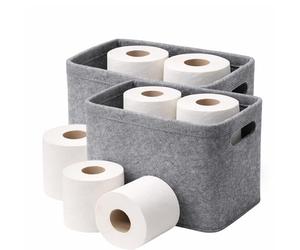 DuneDesign 2x Toiletpaper Storage - Felt Box Set for 8 Toilet Rolls - Bathroom Decoration Case Grey