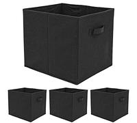 DuneDesign 4 Kallax Storage Boxes - 33x38x33 Fabric Cubes with Handle - Foldable Box Inserts Black