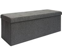 DuneDesign folding Ottoman 110x38x38cm XXL incl 2 partitions 120L rectangular Storage Bench upholstered lid seat 3 container to store Dark Grey