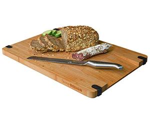 DuneDesign Massive Wood Cutting Board with Spout - 44x30x2cm Non-Slip Bamboo Chopping Block