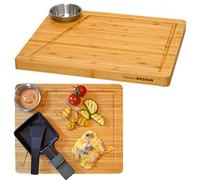 DuneDesign Set of 2: Bamboo Raclette Plate - 30 x 25 x 2 cm Wooden Raclette Board - Raclette Coaster with Dip Bowl - Raclette Accessories Made of Natural Wood - Wooden Raclette Pan Coaster