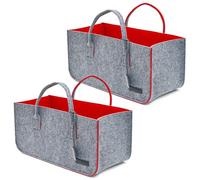 DuneDesign Set of 2: Felt Storage Bag up to 25 kg - 50x25x25 Extra Thick Foldable Felt Bag for Shopping Bag - Felt Log Basket Felt Fireplace Wood Basket - Large Shopping Basket Felt Firewood Basket