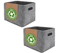DuneDesign Set of 2: Recycled Felt Rectangular Basket - Grey - Modern - Foldable Storage Box for Toiletries, Closet, Stairs - 32x26cm