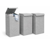 DuneDesign Set of 3: 50L Laundry Basket with Lid 30x30x60 Laundry Hamper Narrow Washbox Dirty Clothes Basket Grey Washing Basket for Laundry with Lid Large Bin Clothes Hamper Laundry Bin for Bedrooms