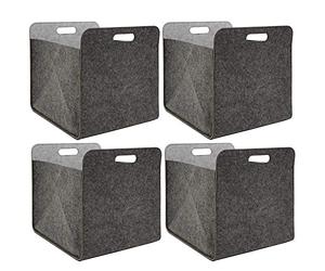 DuneDesign Set of 4 Felt Storage Box 33x33x38cm Kallax Felt Basket Shelf Insert Cubes Grey