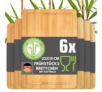 DuneDesign Set of 6 Bamboo Breakfast Boards 22x15 cm - Small Wooden Chopping Boards for Kitchen use, Ideal for Bread Cheese and Snacks, Compact Serving Boards for Breakfast Table Everyday Food prep