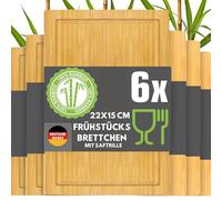 DuneDesign Set of 6 Bamboo Breakfast Boards 22x15 cm - Small Wooden Chopping Boards for Kitchen use, Ideal for Bread Cheese and Snacks, Compact Serving Boards for Breakfast Table Everyday Food prep