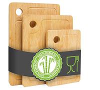 DuneDesign Thick & Sturdy: Bamboo Chopping Board Set of 3-33x22cm Solid Wooden Chopping Boards with Juice Groove - Wood Cutting Board Set - Bamboo Chopping Boards Cutting Boards Meat Carving Board
