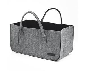 DuneDesign Up to 25kg: Heavy Duty Felt Storage Bag - 50x25x25 Extra Thick Foldable Felt Bag for Shopping Bag - Felt Log Basket Felt Fireplace Wood Basket - Large Shopping Basket Felt Firewood Basket