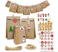 DuneDesign XXL SET WITH NAMES: 24 Advent Calendar Paper Bags - Self Fill Advent Calendar with 100 Stickers - DIY Advent Calendar Xmas Gift Bags - Create Your Own Advent Calendar - Strong Paper Bags