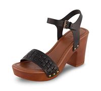 Dunes Women's Sealy Faux Wood Woven Heel Sandal +Comfort Foam & LiteSole Technology, Wide Widths Available, Black, 5 UK