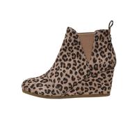 Dunes Women's Zoey Wedge Bootie Soft Vegan Suede Easy Slip-On Design Memory Foam Wide Widths Available womens ankle boots low heel LEOPARD 8.5