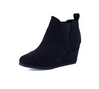 Dunes Women's Zoey Wedge Bootie, Soft Vegan Suede, Easy Slip-On Design, Memory Foam, Wide Widths Available, Black, Wide