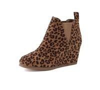 Dunes Women's Zoey Wedge Bootie, Soft Vegan Suede, Easy Slip-On Design, Memory Foam, Wide Widths Available, Leopard, 3 UK