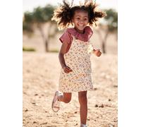 Dungaree Dress with Flowers, Frilly Straps pearly grey