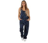 Dungaree Women Leopard Print Jersey Dungaree Jumpsuits Front Tie Knot Design Casual Easy to Wear UK Big Leopard Navy 12-14