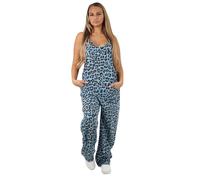 Dungaree Women Leopard Print Jersey Dungaree Jumpsuits Front Tie Knot Design Casual Easy to Wear UK Small Leopard Denim Blue 16-18